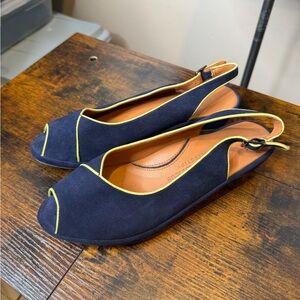 L'Amour des Pieds Bryer Leather Navy Yellow Sling Back Shoe Size 7.5